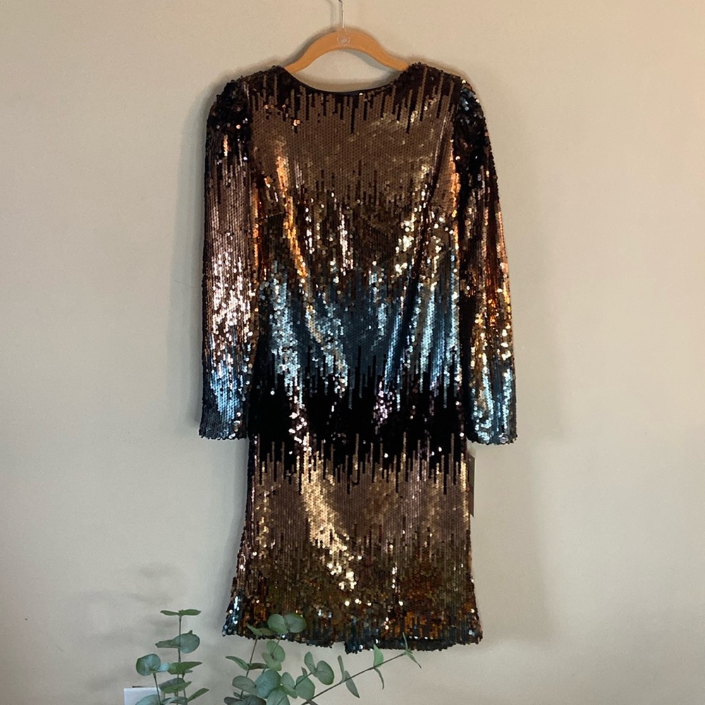 New Nanette Lepore ombre Sequin Dress Women's 4 Bronze Gold Blue Short Party